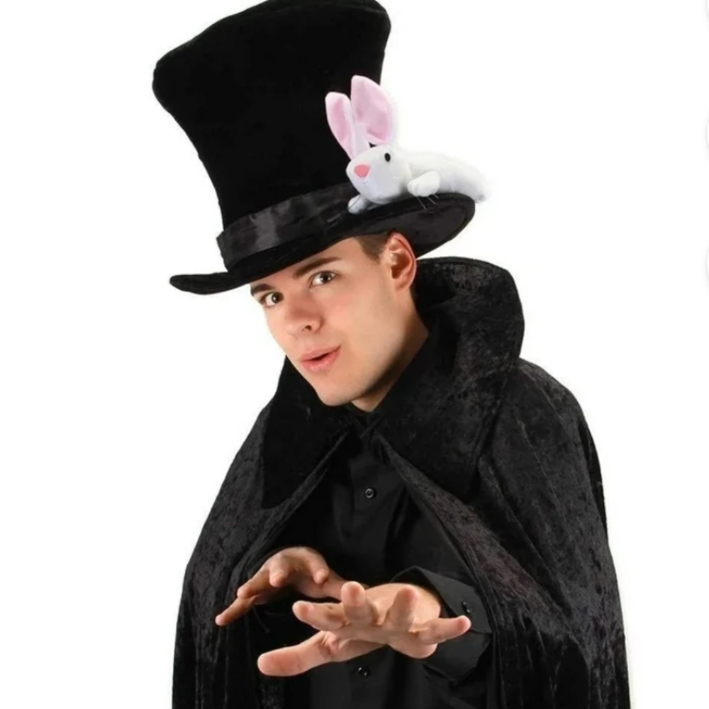 Charming Black Magician Hat with White Rabbit